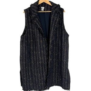 Chicos long women’s gilet / vest woven SZ Large dark blue, purple fringed